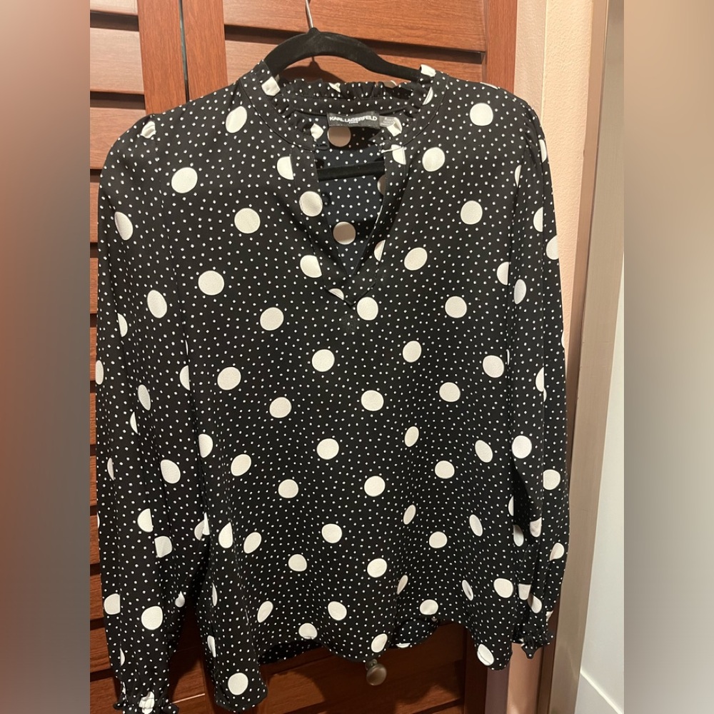 Black and white polka dot long sleeve blouse